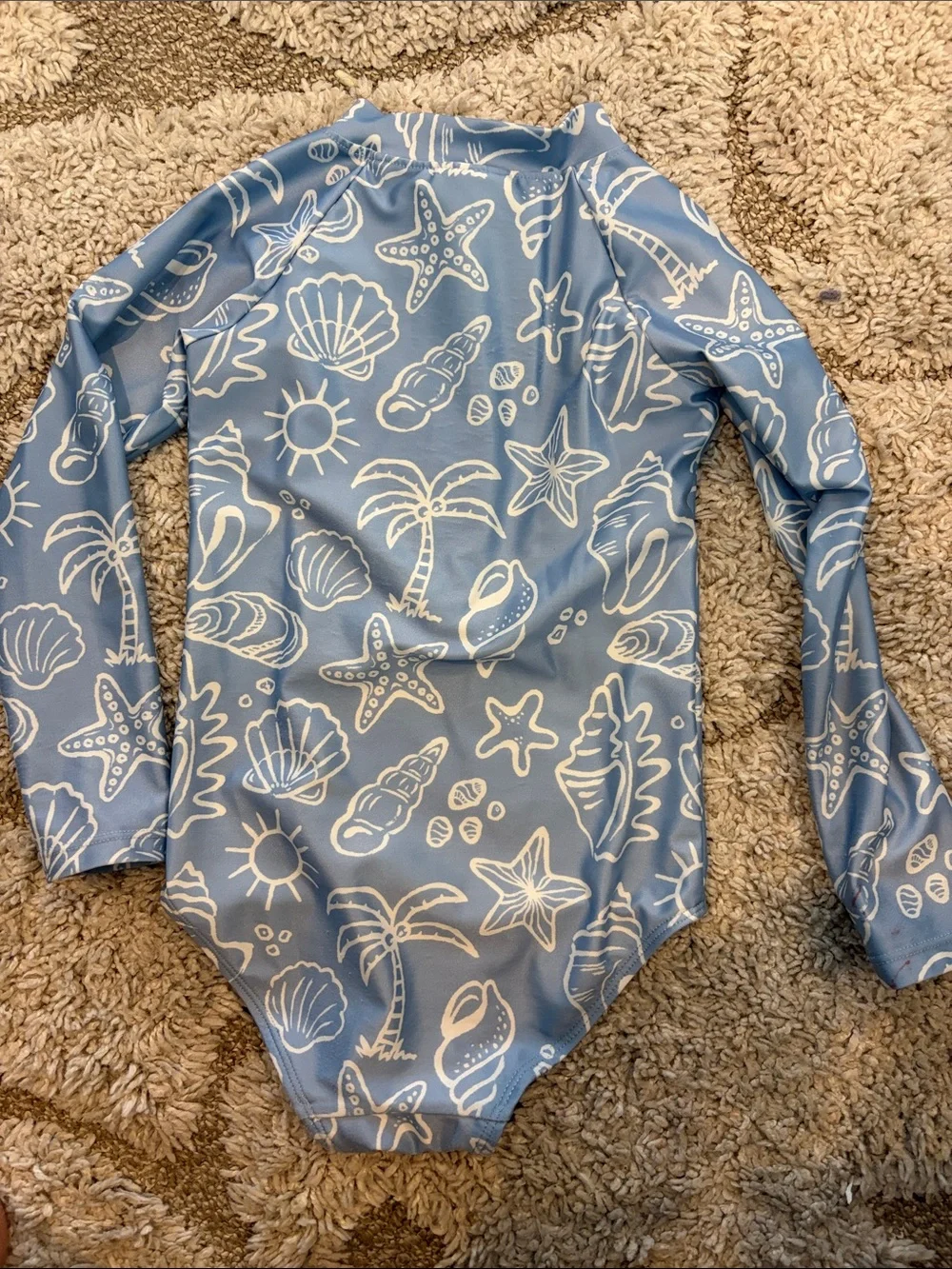 H&M Light Blue Long-Sleeve Shell Print Swimsuit Size 5T/6